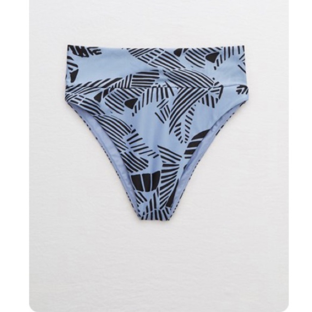 AERIE HIGH CUT CHEEKY BIKINI BOTTOM, Monaco Blue, Small